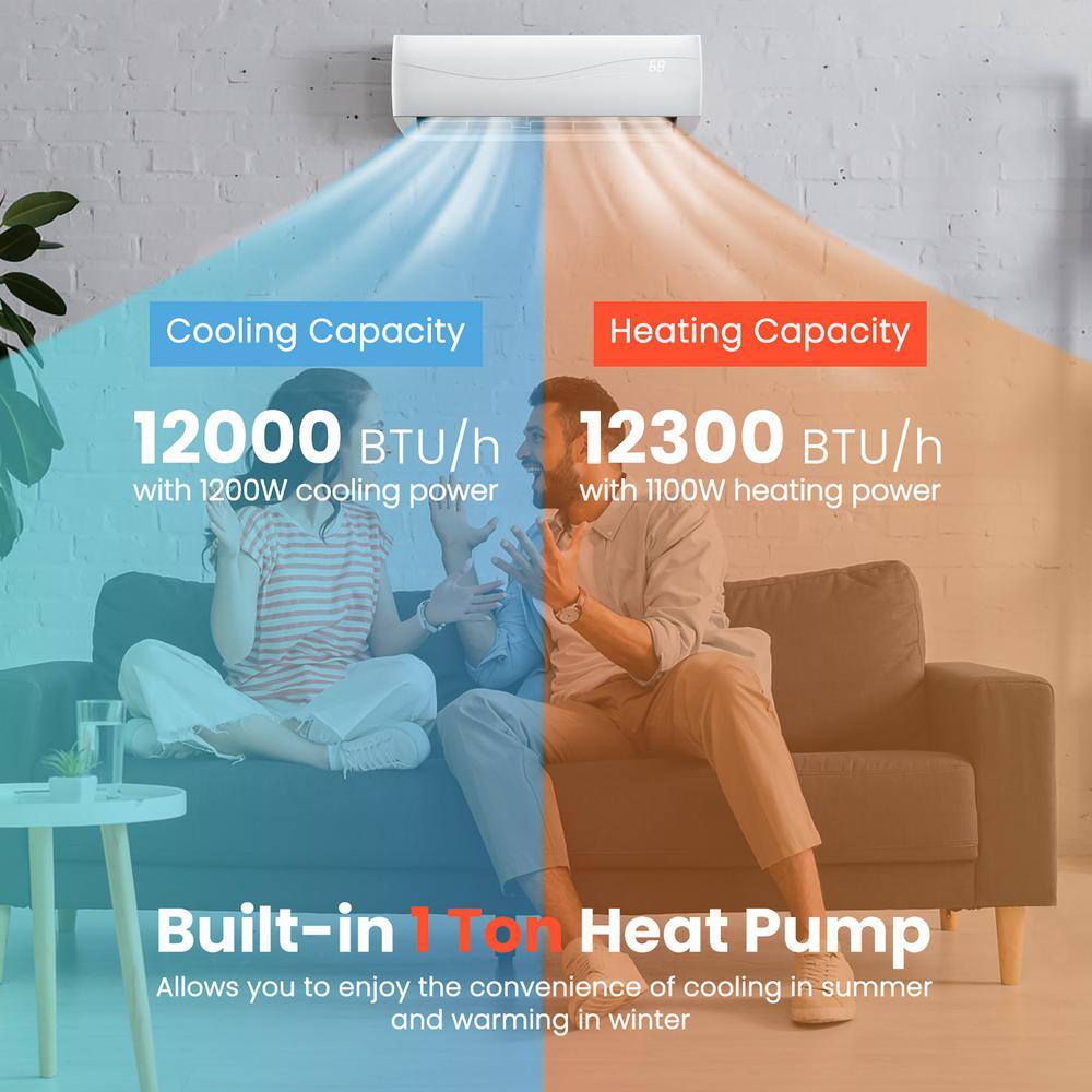 Costway 12000 DOE BTU Mini Split Air Conditioner Cools 750 Sq. Ft. with Heater with Remote 20 SEER2 115 V Wall-Mounted AC Unit FP10302US-WH+