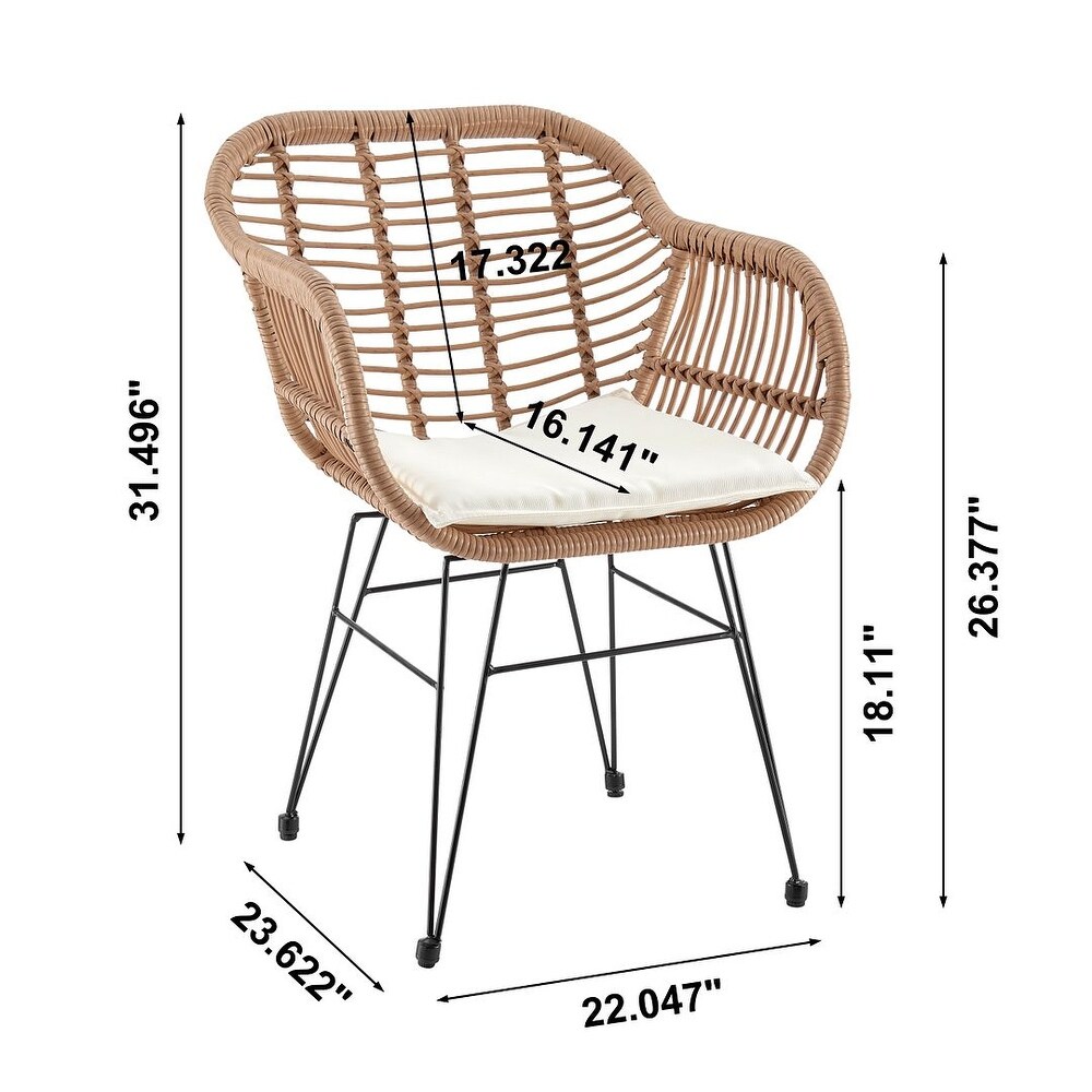 Manhattan Comfort Antibes 1.0 Steel Rattan 3 Piece Patio Conversation Set with Cushions