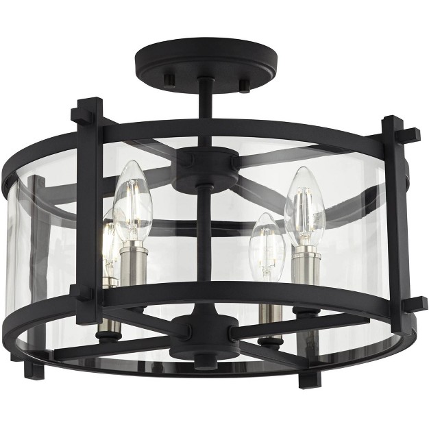 Wide Iron And Glass Open Round Ceiling Light