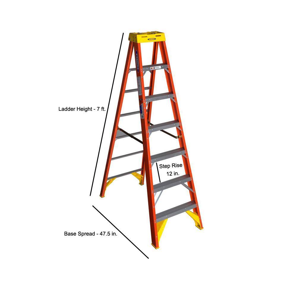 Werner 7 ft. Fiberglass Step Ladder with 300 lb. Load Capacity Type IA Duty Rating 6207