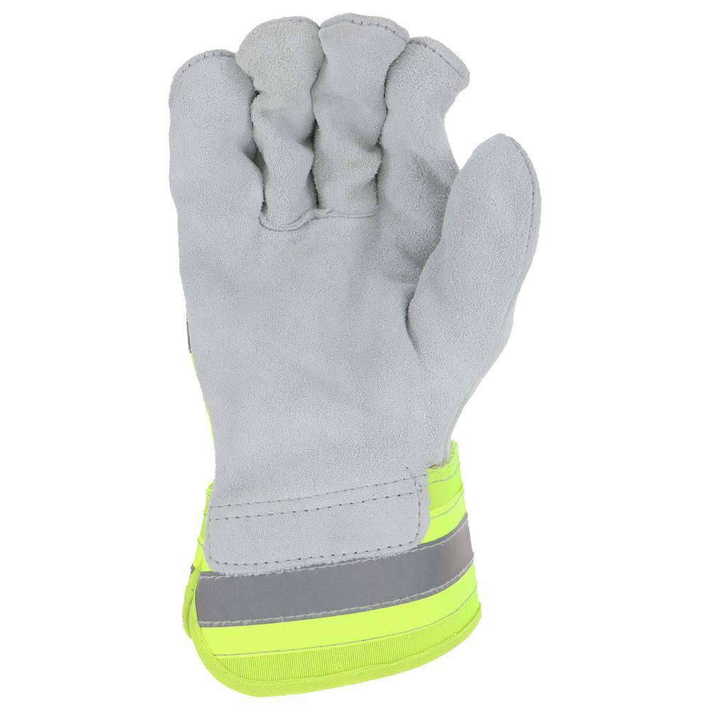 West Chester Protective Gear Hi-Vis Large Split Leather Palm Gloves 70501-LCCD6