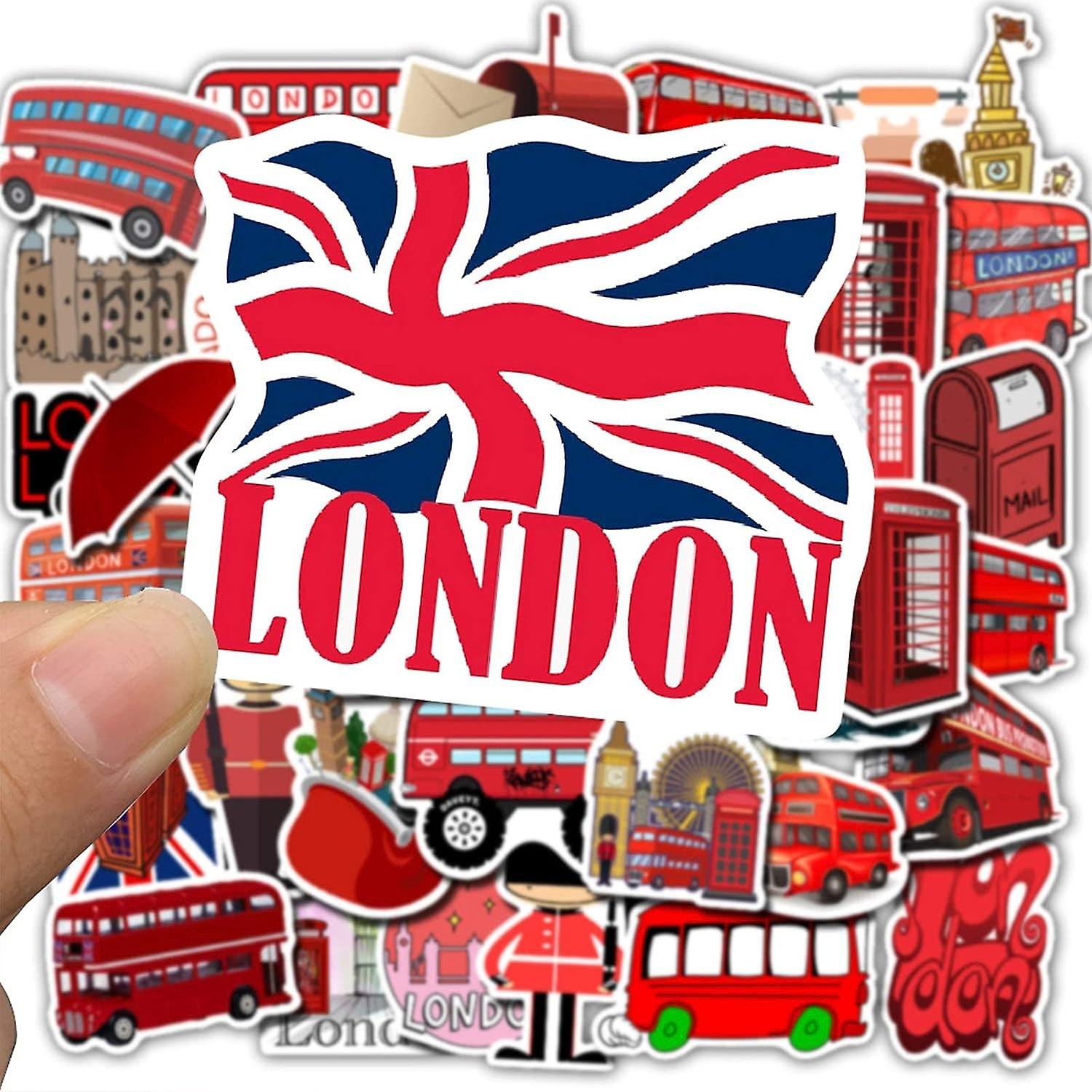 British London Stickers 50 Pcs， Union Jack Vinyl Decal， Waterproof Sticker Pack Perfect For Water Bottle， Laptop， Hydro Flask， Macbook， Phone