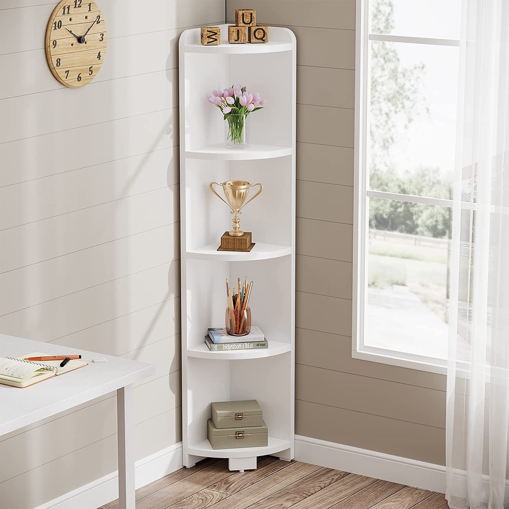 5 Tier Tall Corner Shelf Stand  White Corner Bookshelf Bookcase