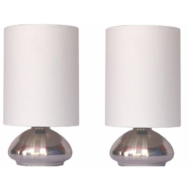 2 Pack Mini Touch Lamp with Shiny Silver Metal base and Ivory Shade