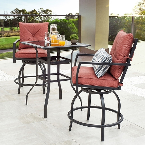 Patio Festival 3Piece Outdoor High Seating Bistro Set with Swivel Chairs and Table