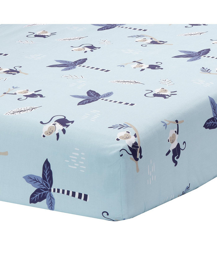 Lambs and Ivy Jungle Party 100% Cotton Monkey Palm Tree Fitted Crib Sheet