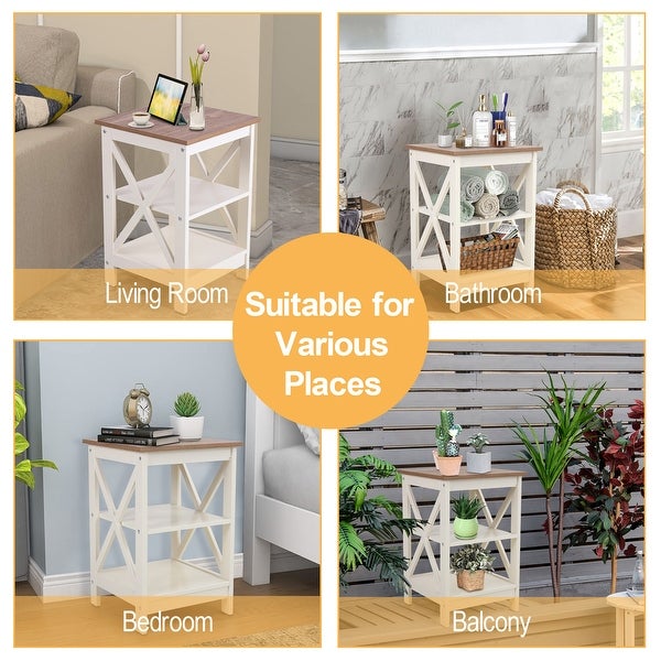 End Table with 3-Tier Storage Shelf