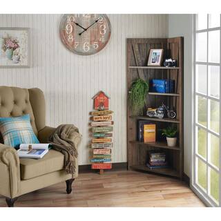 Furniture of America Helsa Reclaimed Oak 5-Shelf Corner Display Bookcase FGI-1980C25