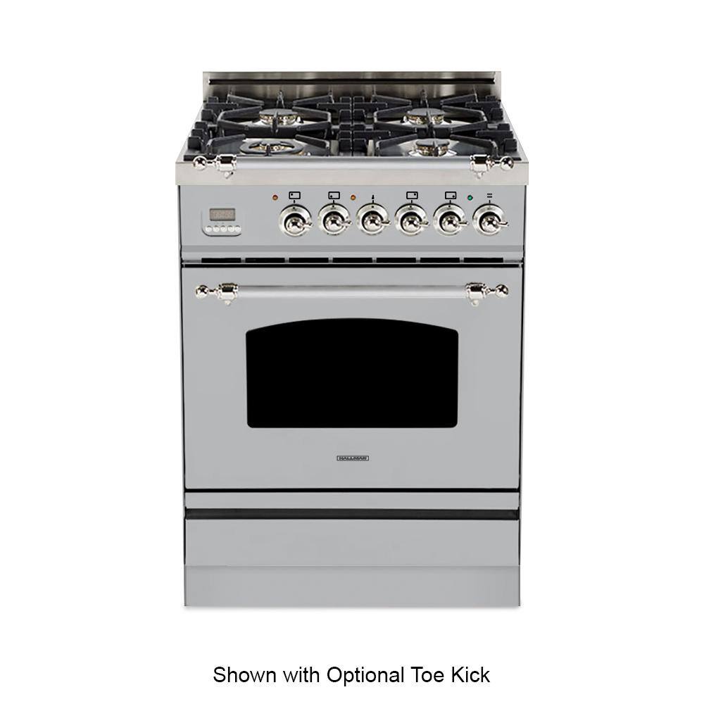 Hallman 24 in. 2.4 cu. ft. Single Oven Italian Gas Range with True Convection 4 Burners LP Gas Chrome Trim in Stainless Steel HGR24CMSSLP