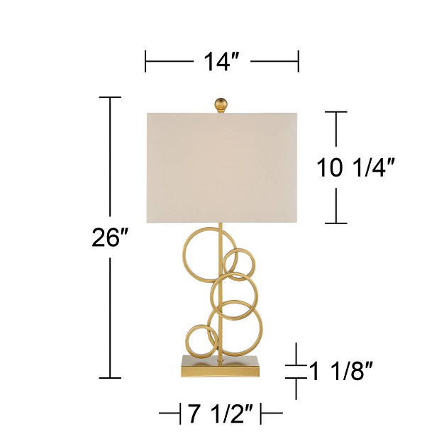 High Brass Gold Metal Open Rings Oatmeal Fabric Rectangular Shade For Bedroom Living Room Bedside Nightstand