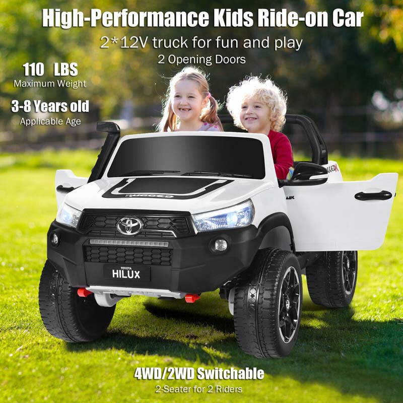 Licensed Toyota Hilux 2-Seater Kids Ride on Car 4WD 2x12V Battery Powered Riding Toy Truck with Remote