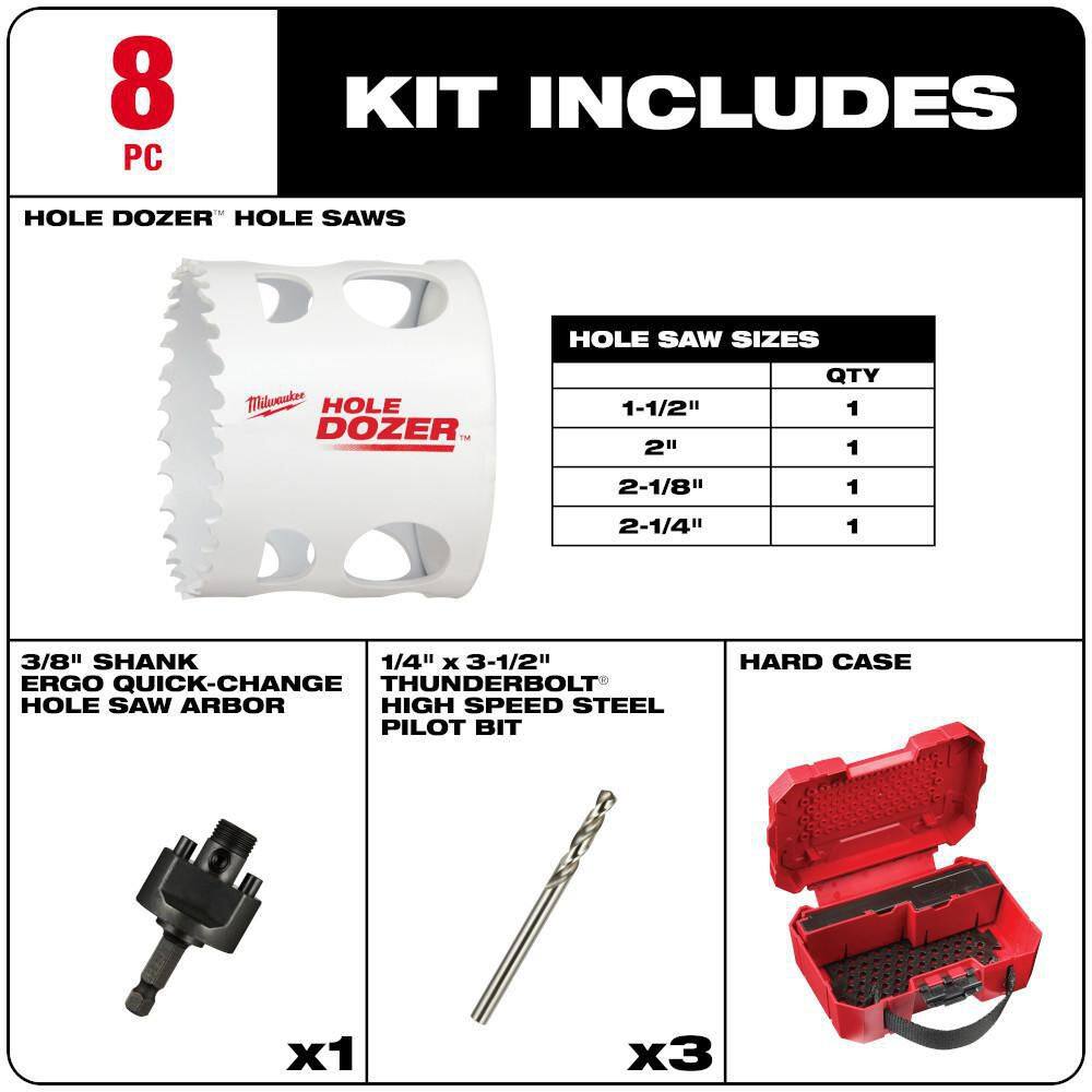 MW Hole Dozer Bi-Metal Hole Saw Kit (8-Piece) 49-22-4019