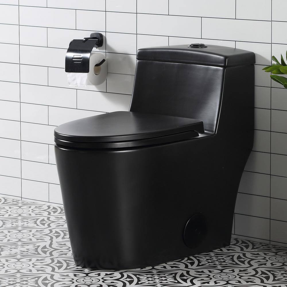 HOROW 1-piece 0.81.28 GPF Dual Flush Elongated Toilet in. Black Seat Included HR-0080B