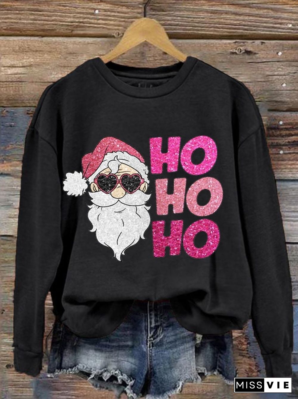 Women's Christmas Pink Santa Ho Ho Ho printed sweatshirt