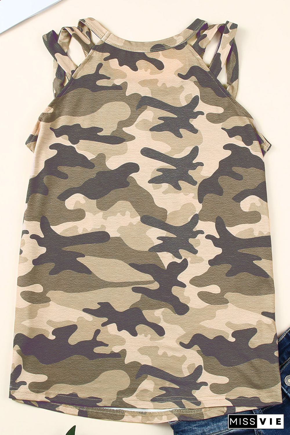 Green Be Kind Camo Crisscross Shoulder Tank Top