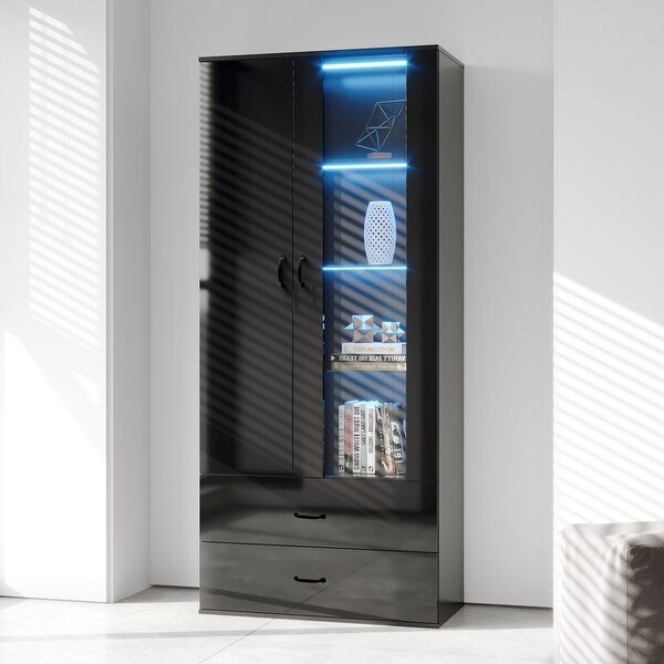 31.5 Inch Width LED Light Side Cabinet with Shelving and Drawers