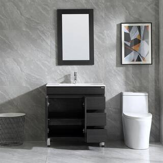 walsport Wonline 32 in. W x 19 in. D x 60 in. H Single Sink Bath Vanity in Black with Ceramic Vessel Sink Top and Mirror USBR4568+USBR4575