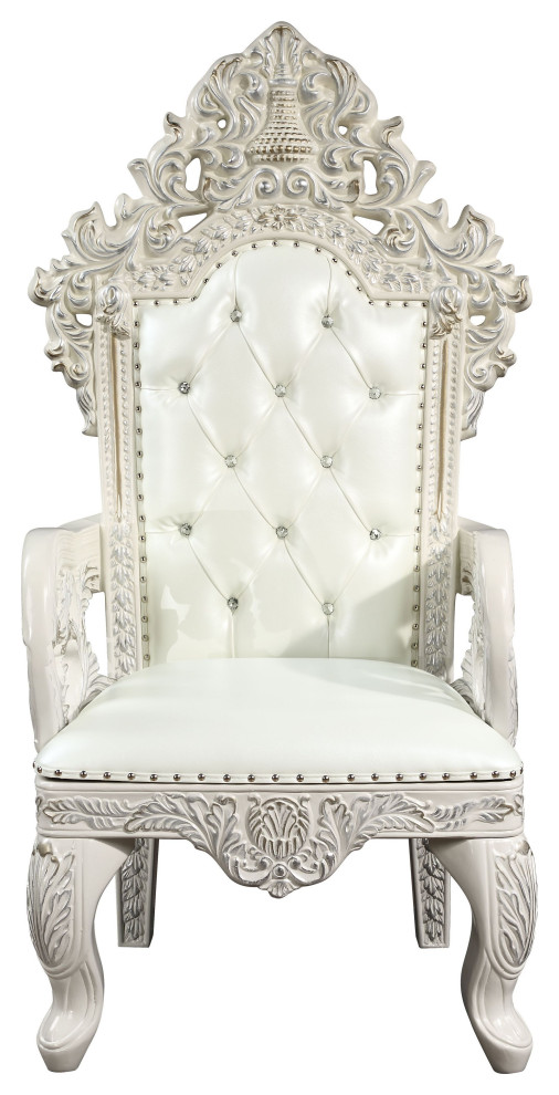 Adara Arm Chair  Set of 2  White PU and Antique White Finish   Victorian   Armchairs And Accent Chairs   by Simple Relax  Houzz