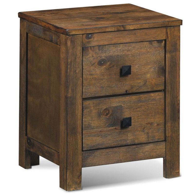 Hivago Wood 2 Storage Sliding Drawers End Nightstand - Natural