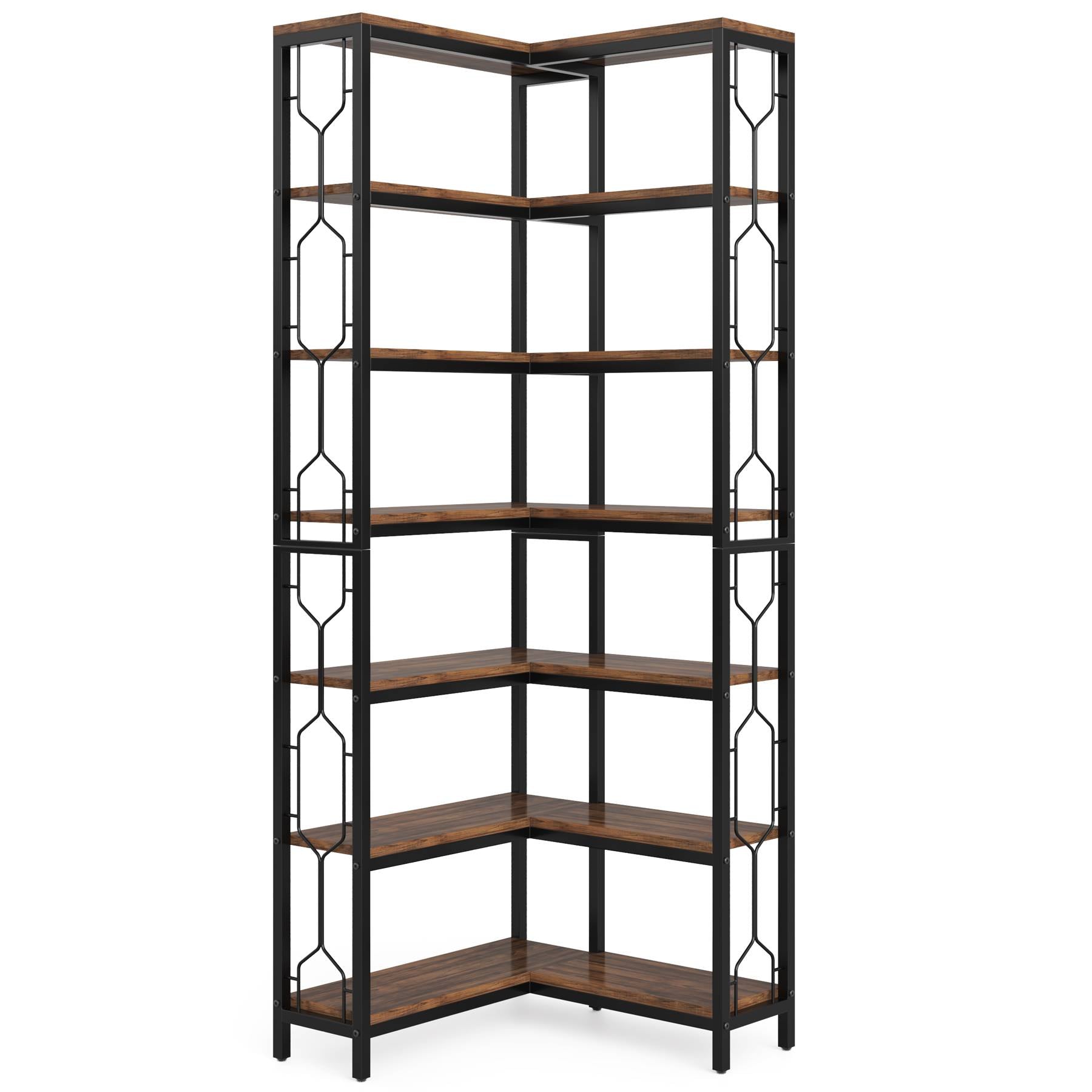 7-Tier Corner Bookshelf, Industrial Corner Etagere Bookcase