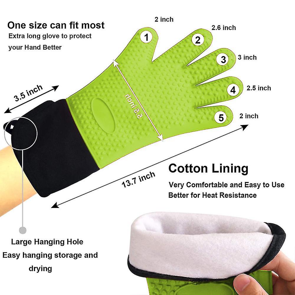 Premium Oven Gloves Silicone Extremely Heat Resistant For Baking (Green)