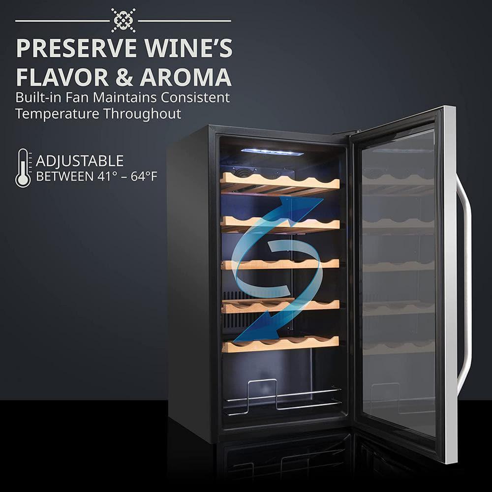 Ivation Wine Fridge Single Zone 24Bottle Free Standing Wine Cooler with Lock