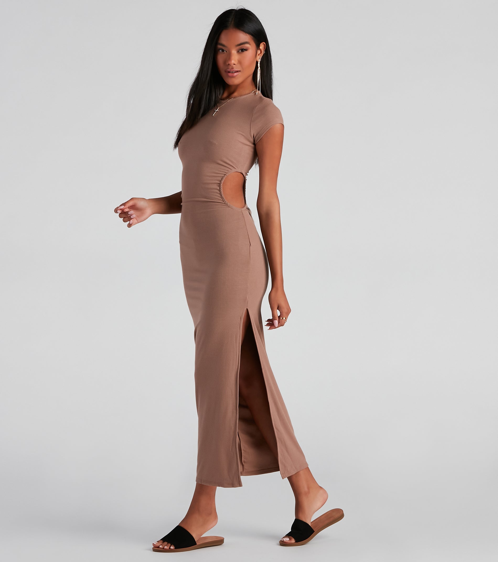 Essential High Slit Ribbed Knit Maxi Dress