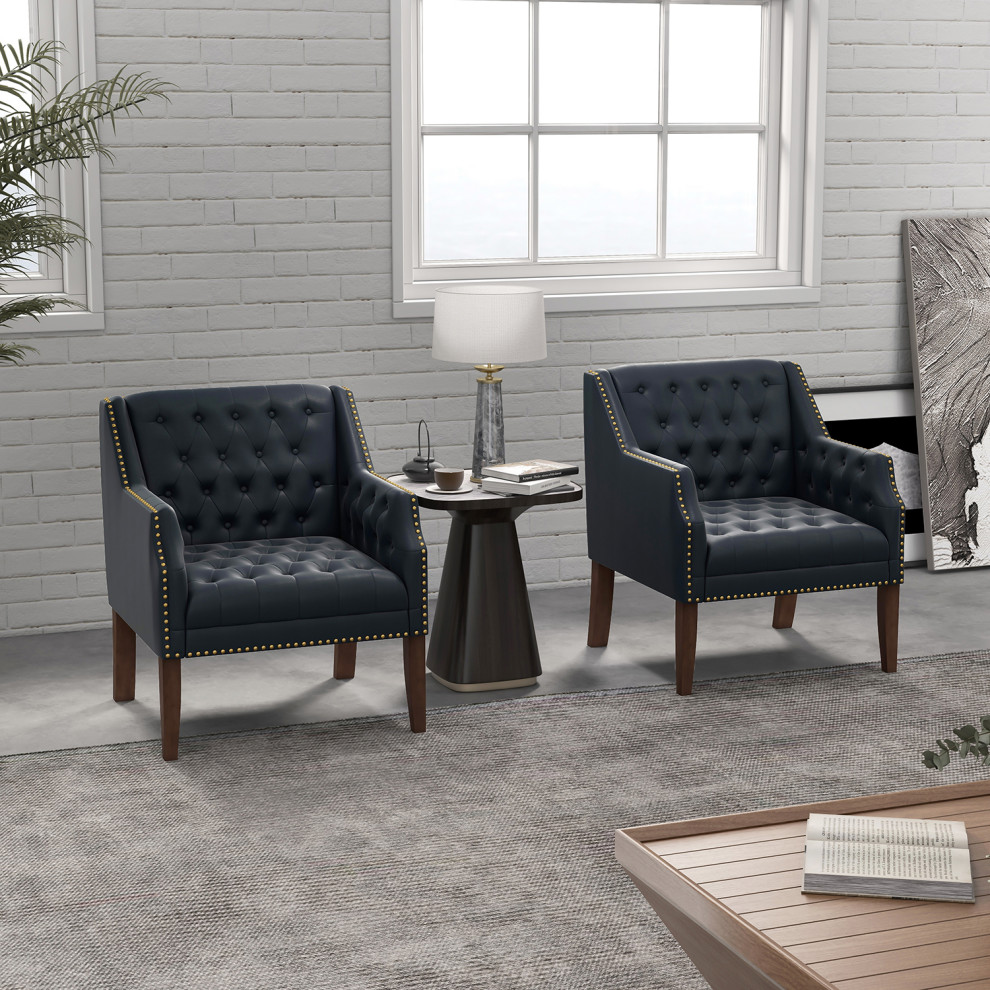 Vegan Leather Armchair  Set of 2   Transitional   Armchairs And Accent Chairs   by Karat Home  Houzz