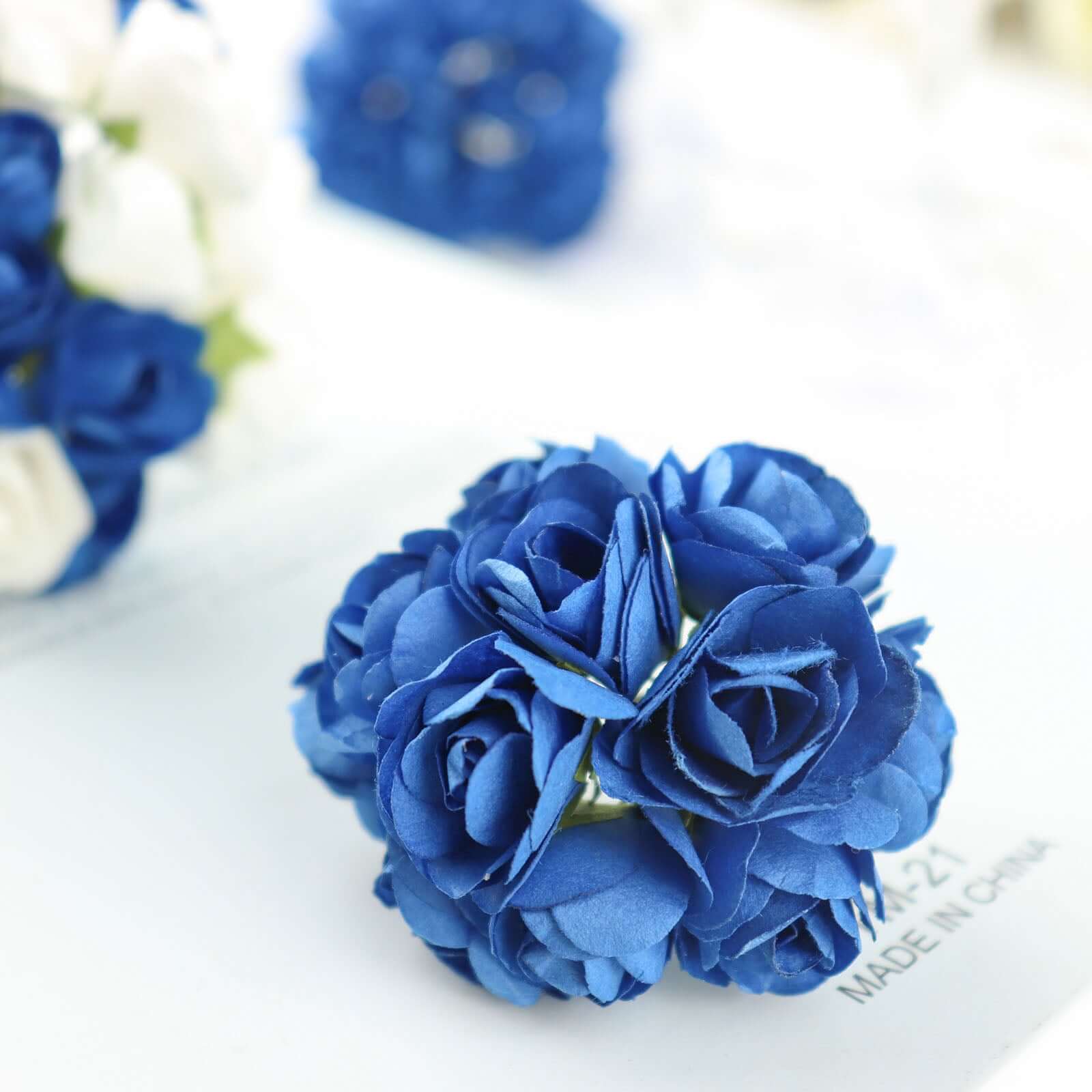 144 Pack Navy Blue Paper Mini Craft Roses, DIY Craft Flowers With Wired Stem