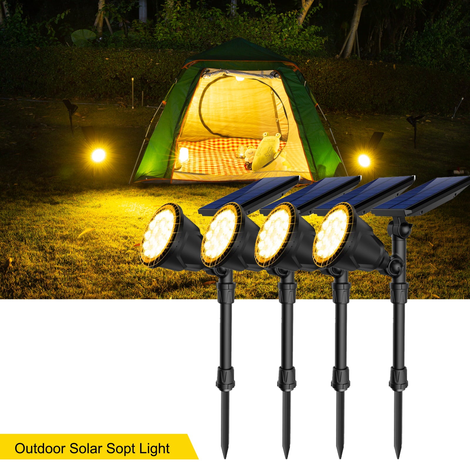 Spotlights Solar 4 Pack， Solar Spotlights Outdoor Wall Light Warm White， Solar Powered Landscape Lights for Backyard Garden Pathway Pool Porch