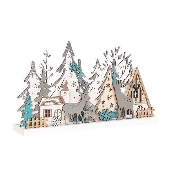 Transpac Wood 11.8 in. Multicolor Christmas Laser Cut Outdoor Scene