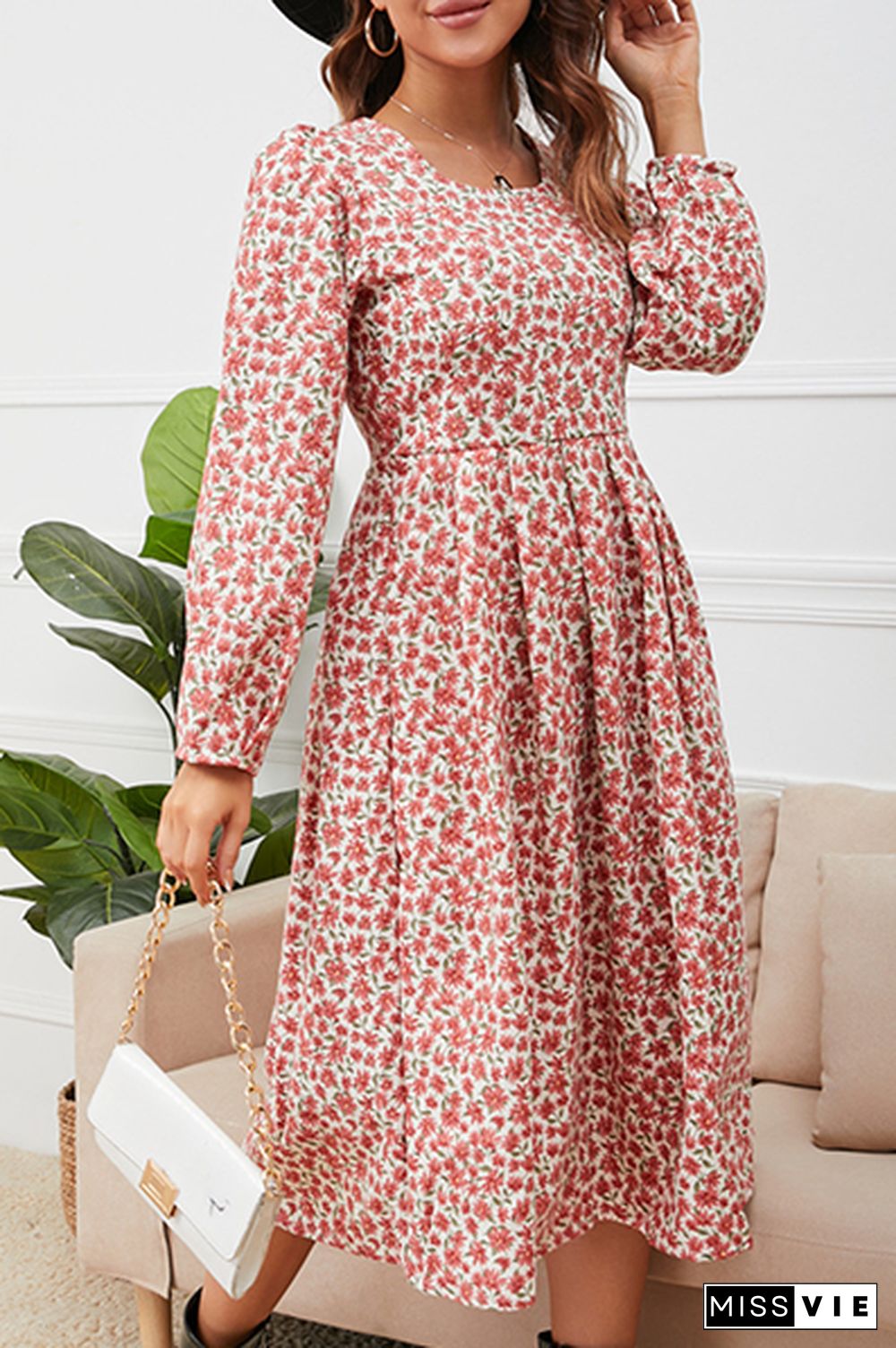 Elegant Floral Split Joint Square Collar A Line Dresses