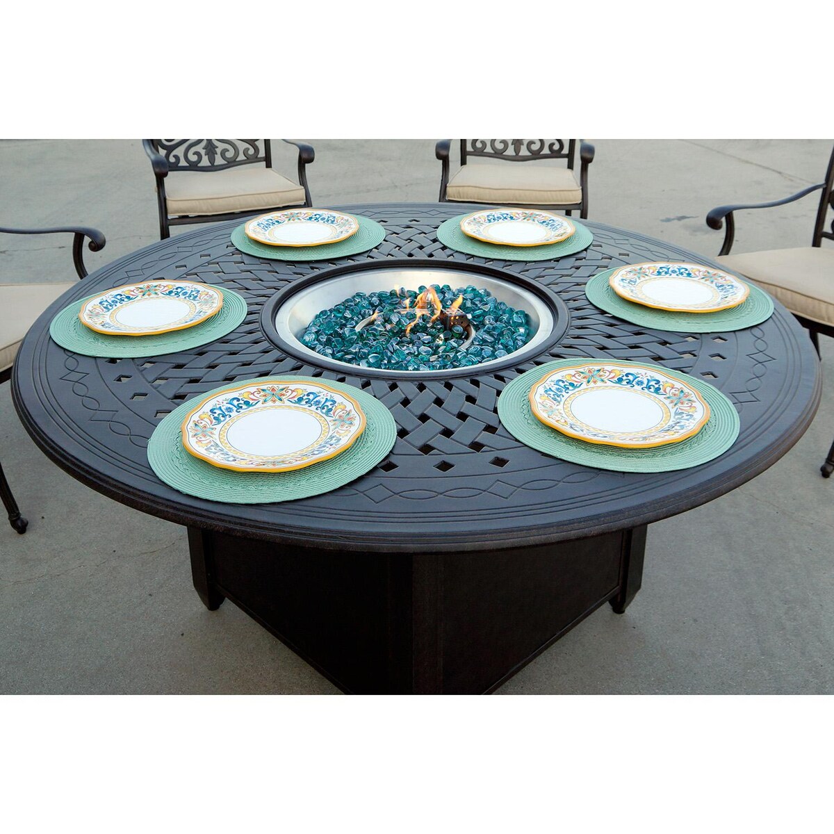 Darlee AC Series 60-Inch Round Propane Fire Pit Dining Table