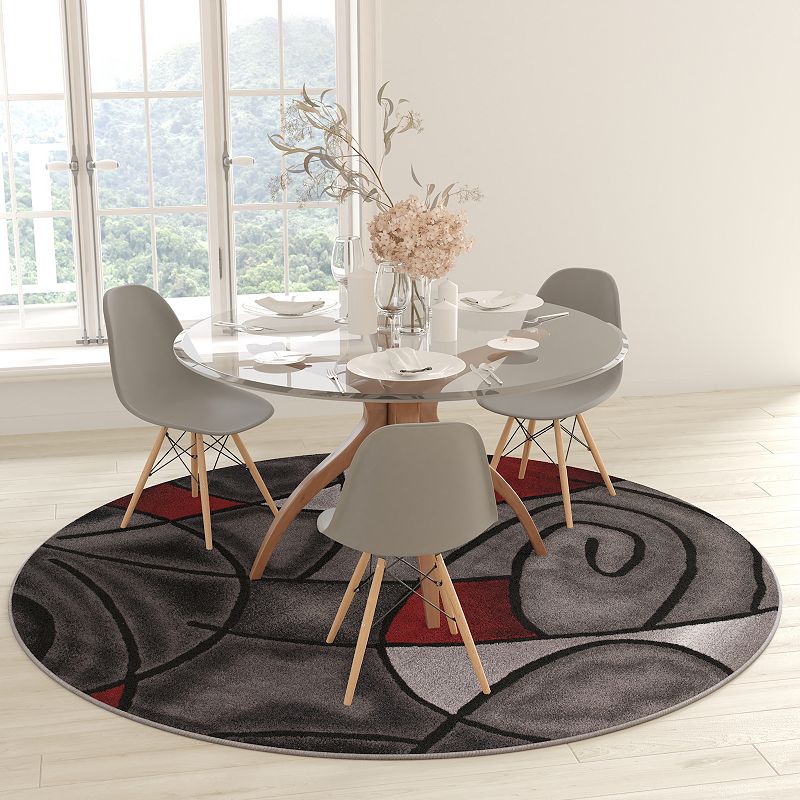 Masada Rugs Masada Rugs Trendz Collection 7'x7' Round Modern Contemporary Round Area Rug in Red， Gray and Black