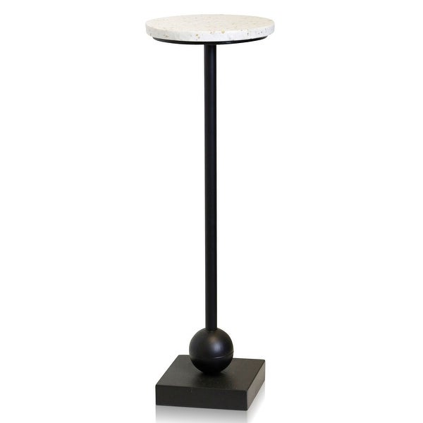 Ebony Pedestal - Drinking Table With White and Gold Flaked Top and Square Base