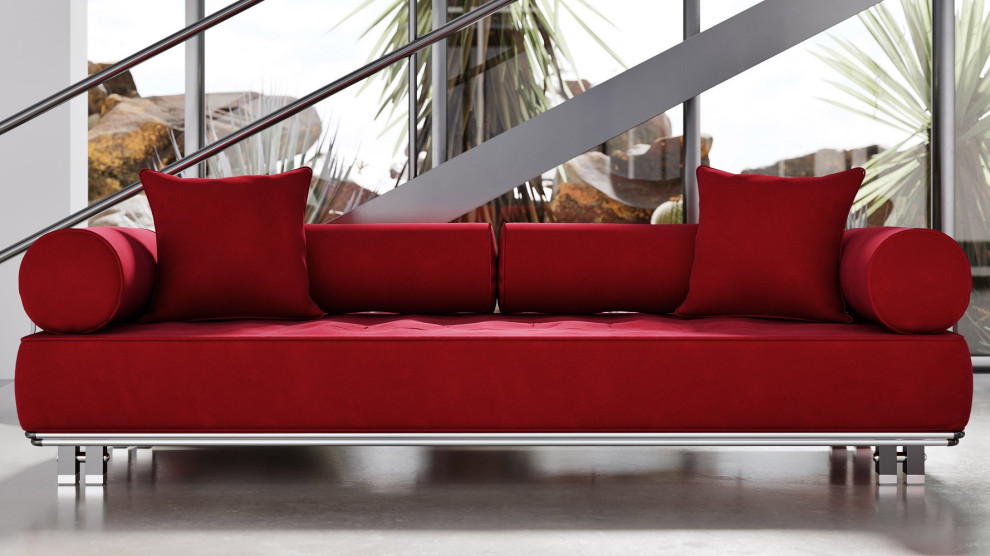 Modern Carrera Red Velvet Fabric Sofa with Black and Chrome Accents   Contemporary   Sofas   by Zuri Furniture  Houzz