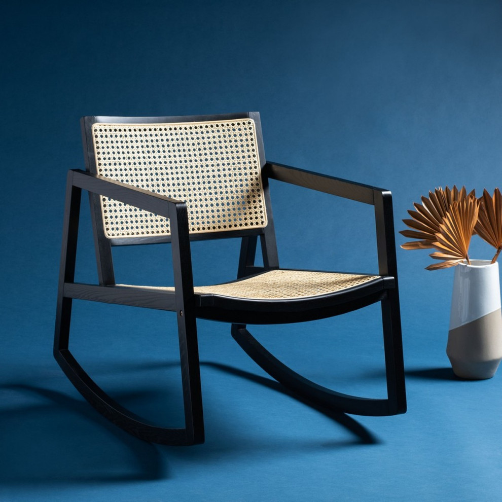 Ettore Rattan Rocking Chair Black / Natural   Modern   Armchairs And Accent Chairs   by Virgil Stanis Design  Houzz