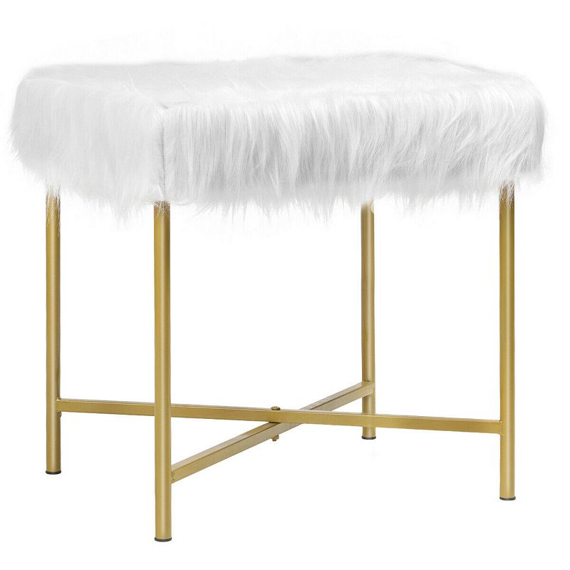 Luxurious Faux Fur Covered Footrest Stool with Gold Metal Base