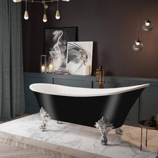 AKDY 60 in. Fiberglass Single Slipper Clawfoot Non-Whirlpool Bathtub in Glossy Black BT0159