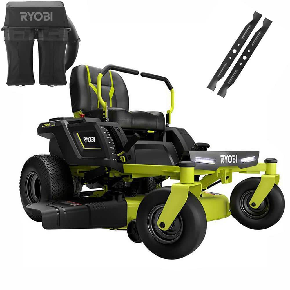 RYOBI 48-Volt Brushless 42 in. 100 Ah Battery Electric Riding Zero Turn Mower and Bagging Kit RY48ZTR100-1A