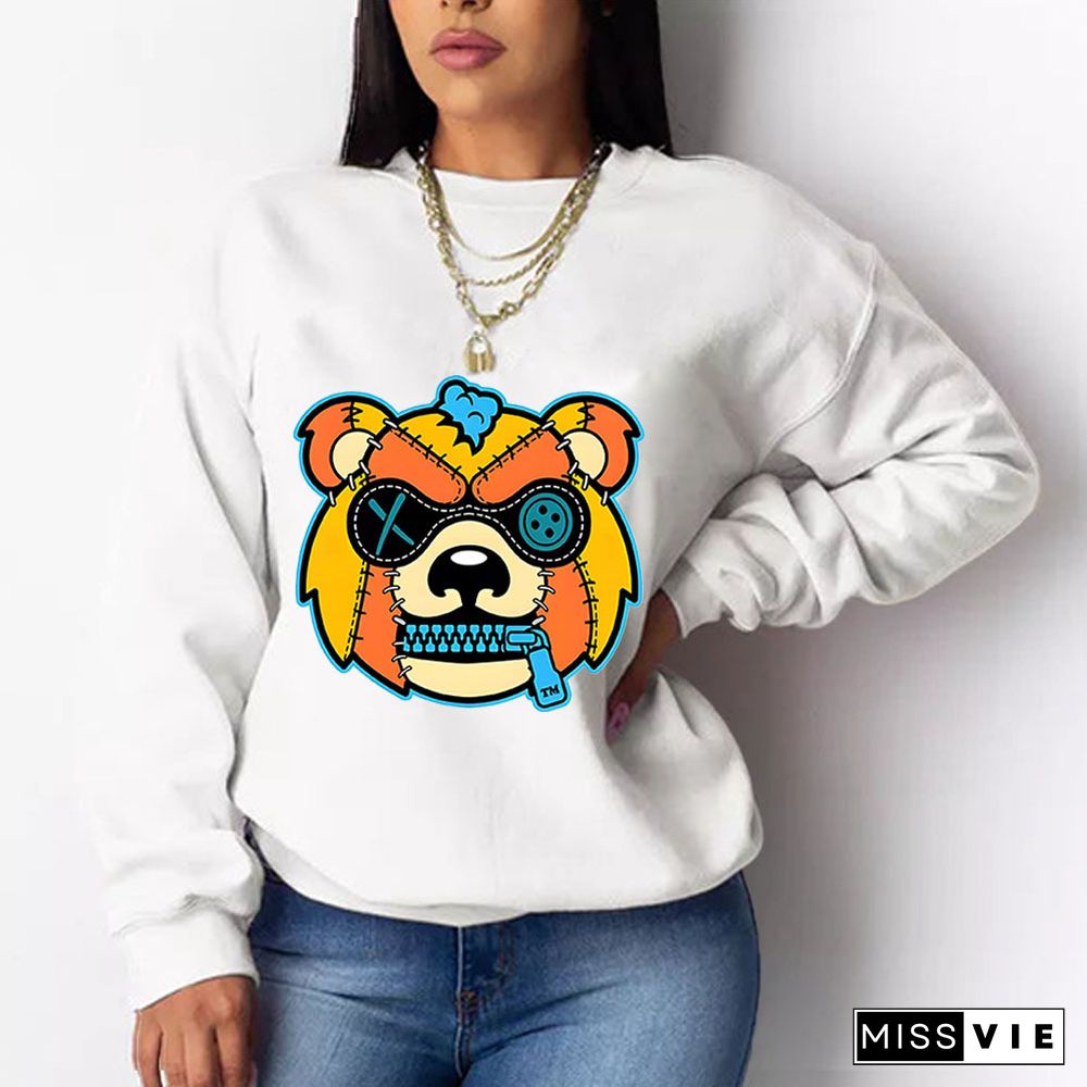 Cartoon Print Long Sleeve Casual Sweatshirt Tops