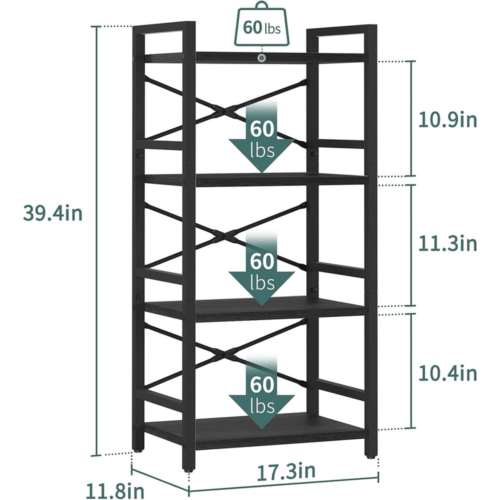 4 Tier Bookshelf   Small Book Shelf Industrial Bookcase Black