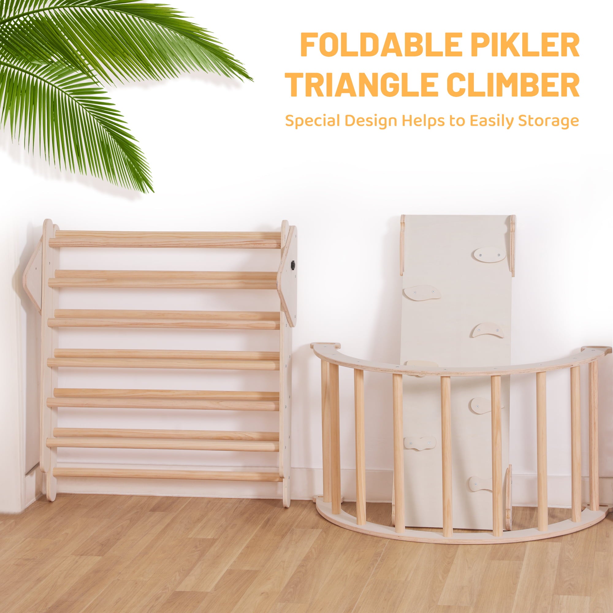 4-in-1 Wooden Pikler Climbing Triangle Foldable Pikler Triangle Ladder with Rock Climbing Ramp and Pikler Arch，Montessori Climber Ladder Slide，Climbing Toys for Toddlers 18m-6yrs