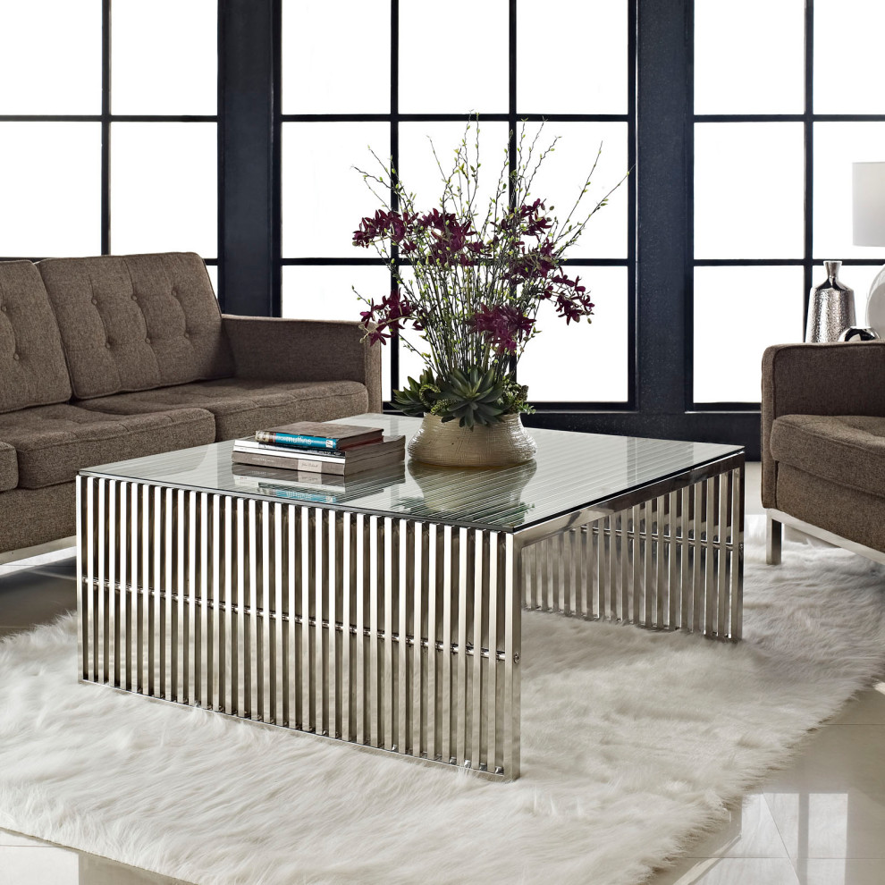 Gridiron Stainless Steel Coffee Table   Contemporary   Coffee Tables   by Decor Savings  Houzz