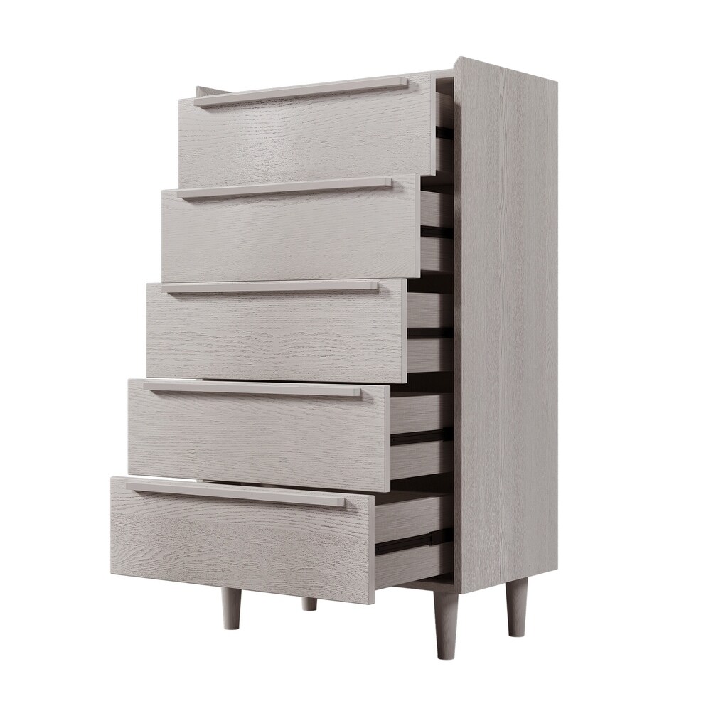 Modern 5 Drawer Dresser  Tall Chest of Drawers with Storage  Wood Clothing Organizer with Solid Wood Legs