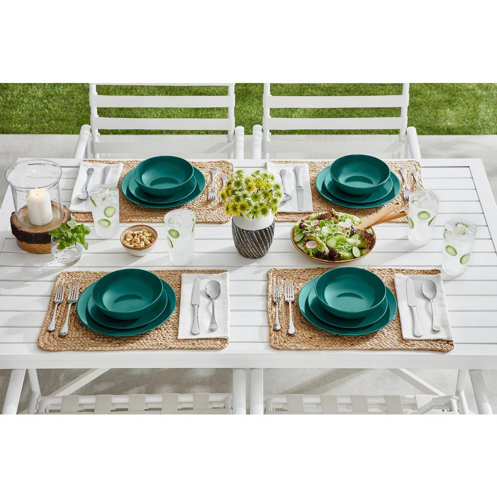 StyleWell Taryn Melamine Dinnerware Set in Gloss Malachite Green (Service for 4) AA21SETMAL