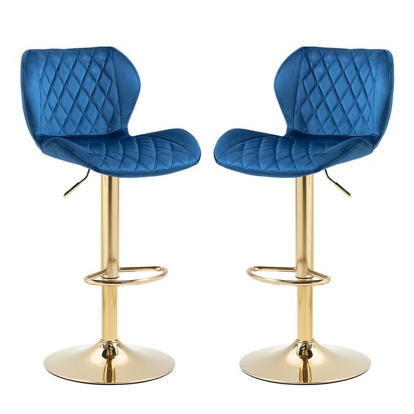 Set of 2 Velvet Adjustable Swivel Velvet Counter Height Bar Stools