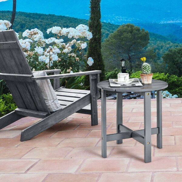 Patio Round Side Wooden Slat End Coffee Table for Garden