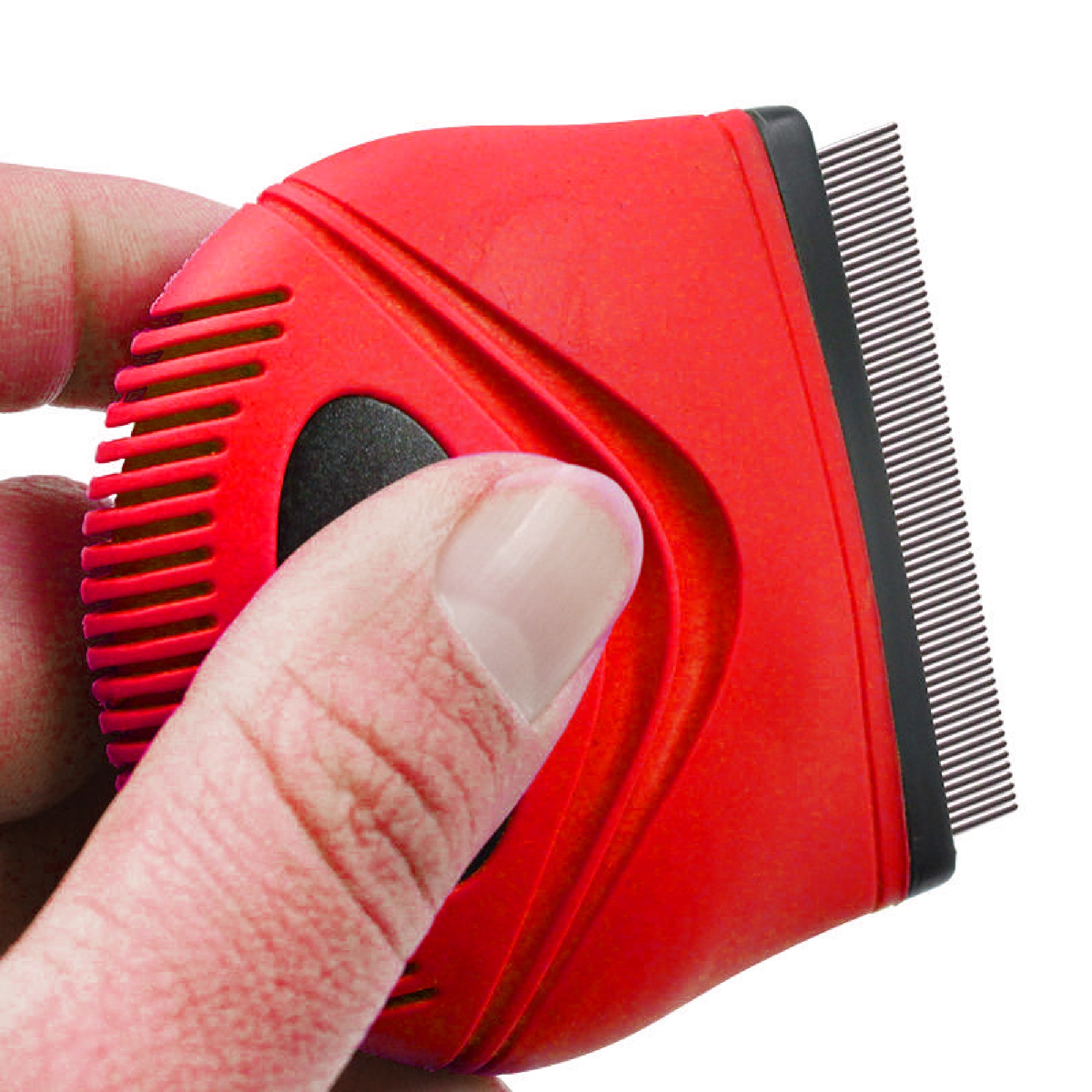 Pet Life Grazer Red Handheld Travel Grooming Cat and Dog Flea and Tick Comb