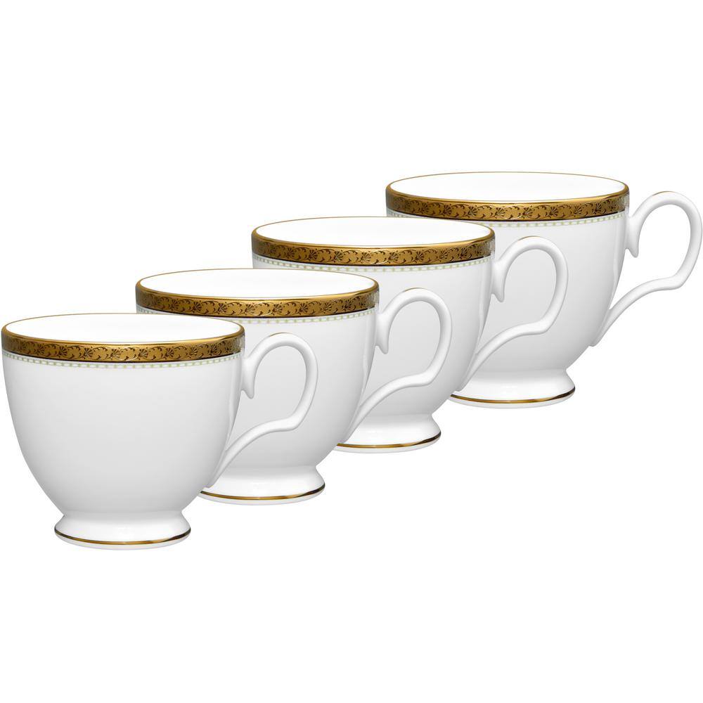 Noritake Charlotta GoldWhite Porcelain Tea Cups (Set of 4) 8 oz. 1716-402D